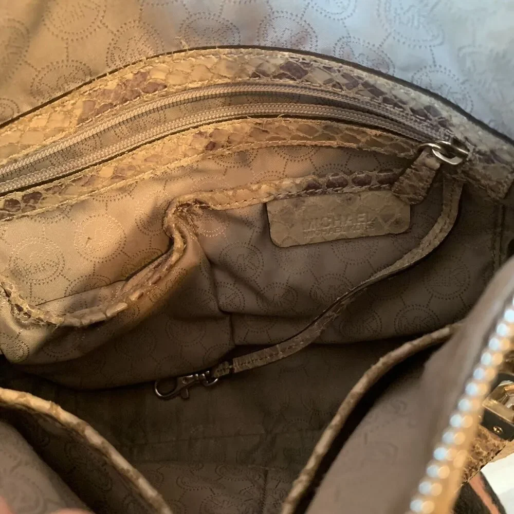 MICHAEL Michael Kors Natural Embossed Python Leather Tote Bag.